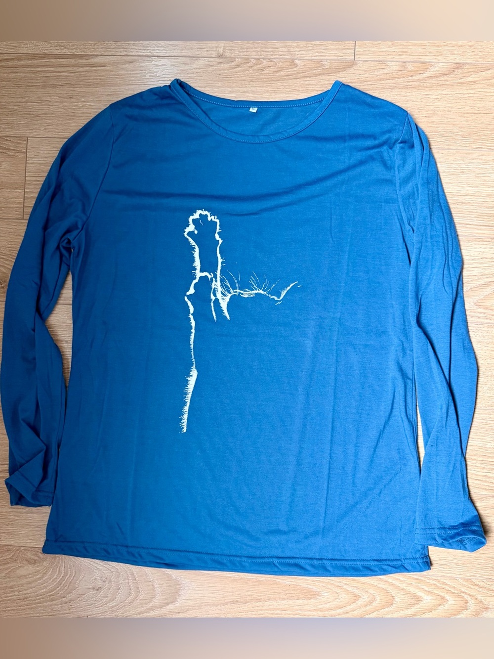 💙 Blue Women's Cat Silhouette Crewneck Long Sleeve Tee - Picture 2 of 4
